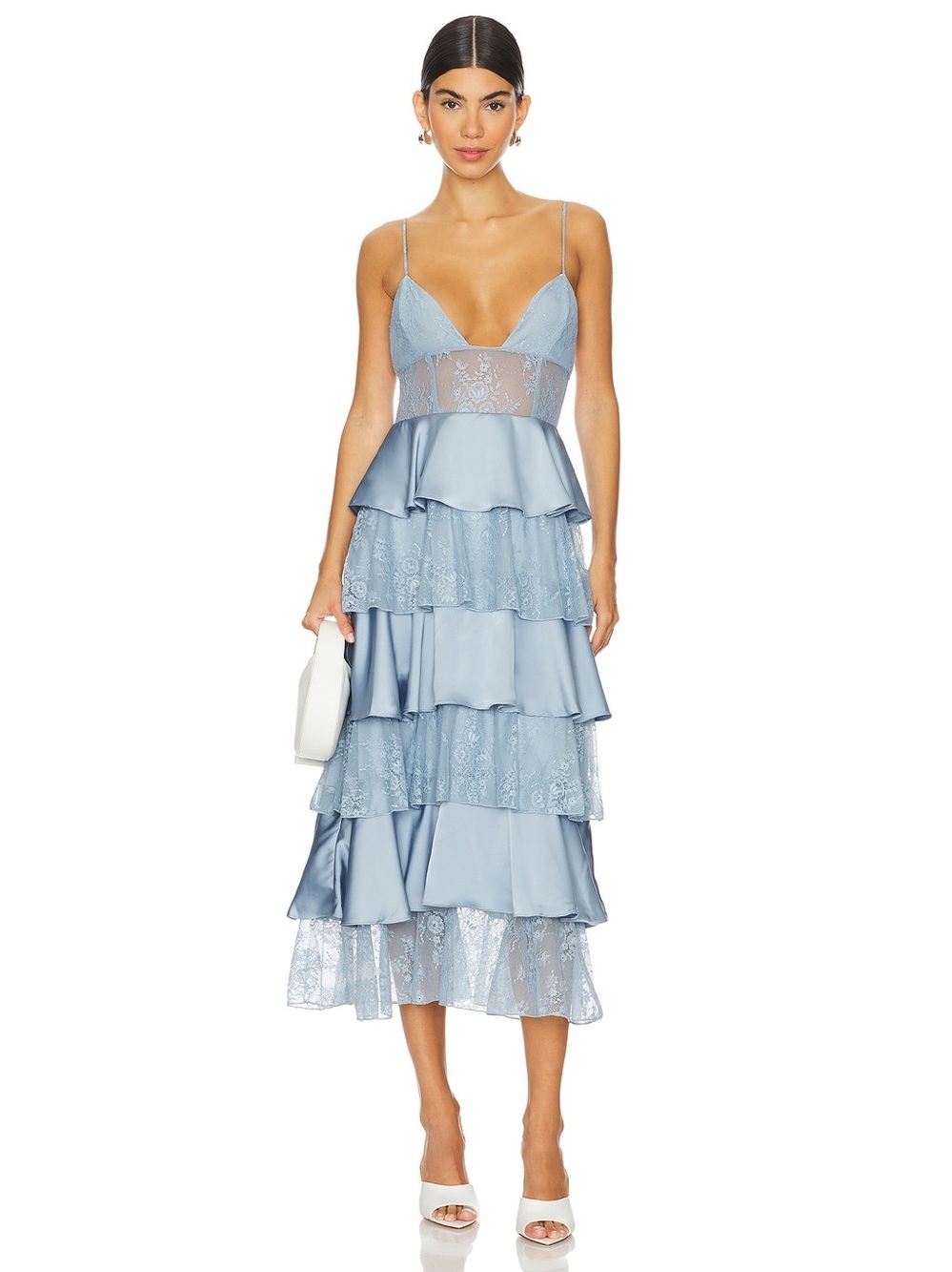 WeWoreWhat Tiered Lace Midi Dress